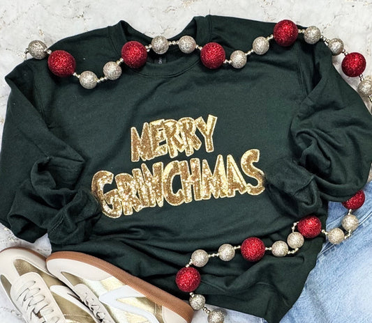 Gold Merry Grinchmas Sequin Sweatshirts (Adult)