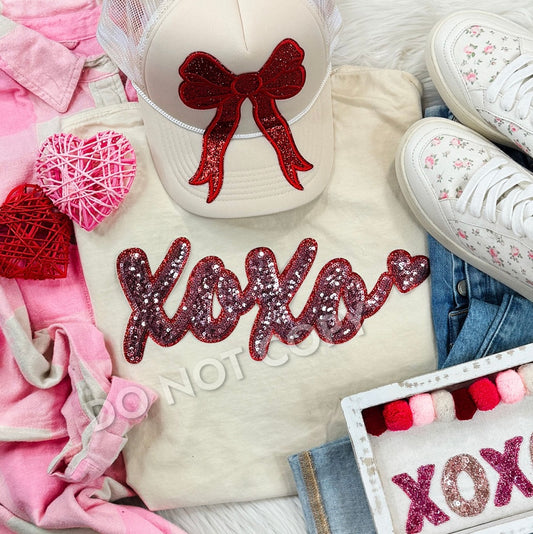 Pink XOXO Sequin Patch Sweatshirts (Adult)