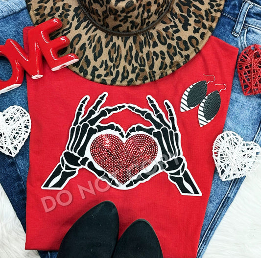 Skeleton Hands Heart Sequin Patch Sweatshirts (Adult)