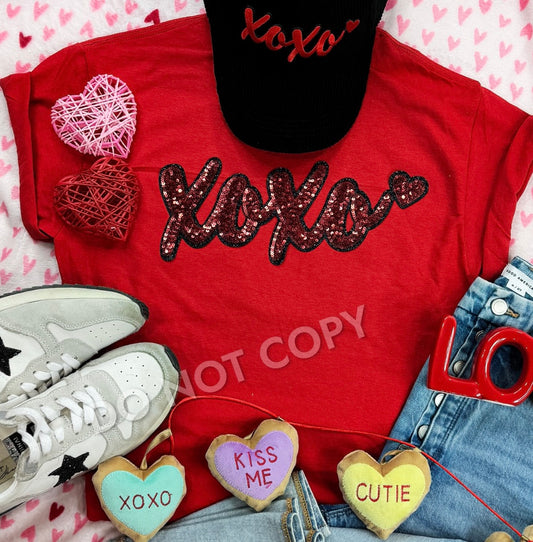 Red XOXO Sequin Patch Sweatshirts (Adult)