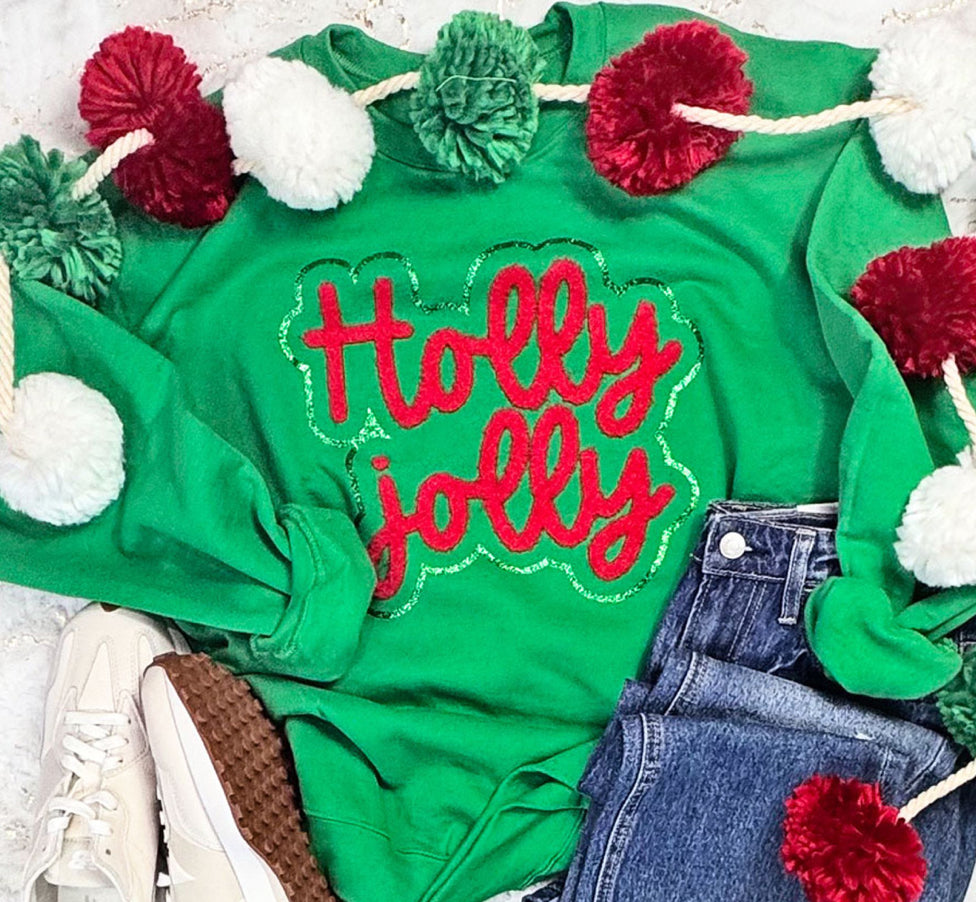 Holly Jolly Glitter & Fuzzy Patch T-shirt (Adult)
