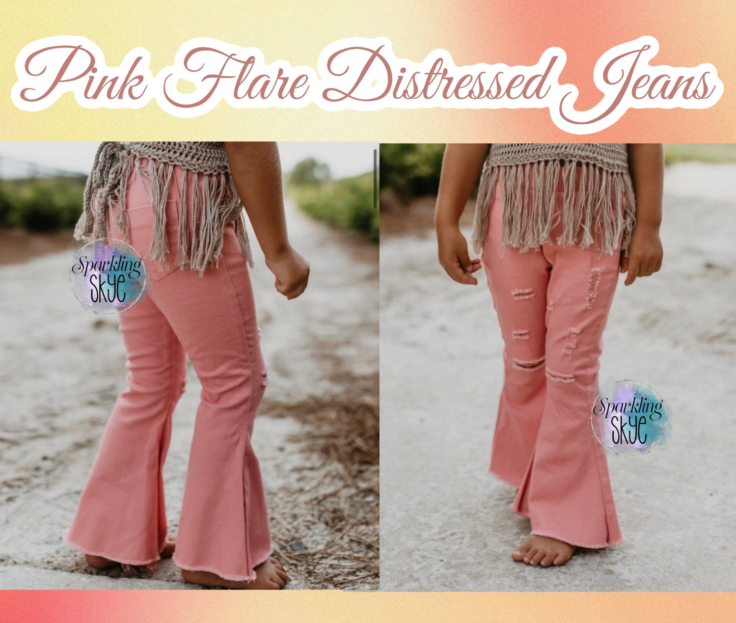 Pink Distressed Flare Jeans