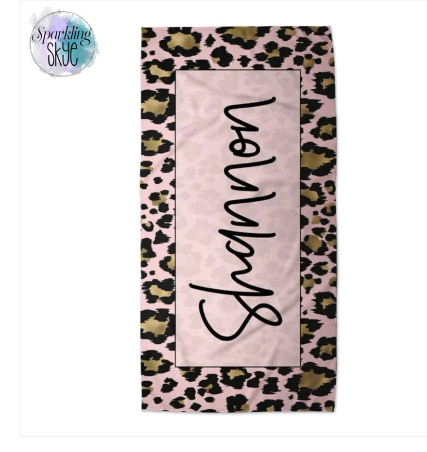 Leopard Name Beach Towels