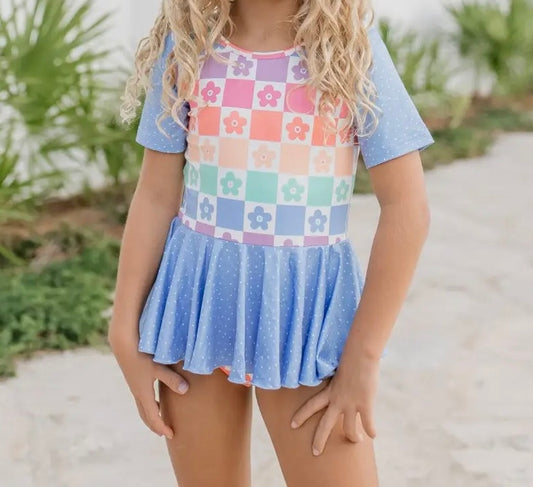 Rainbow Flowers Skirted Leotard