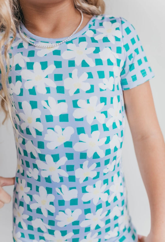 Blue Daisy Checkered Leotard
