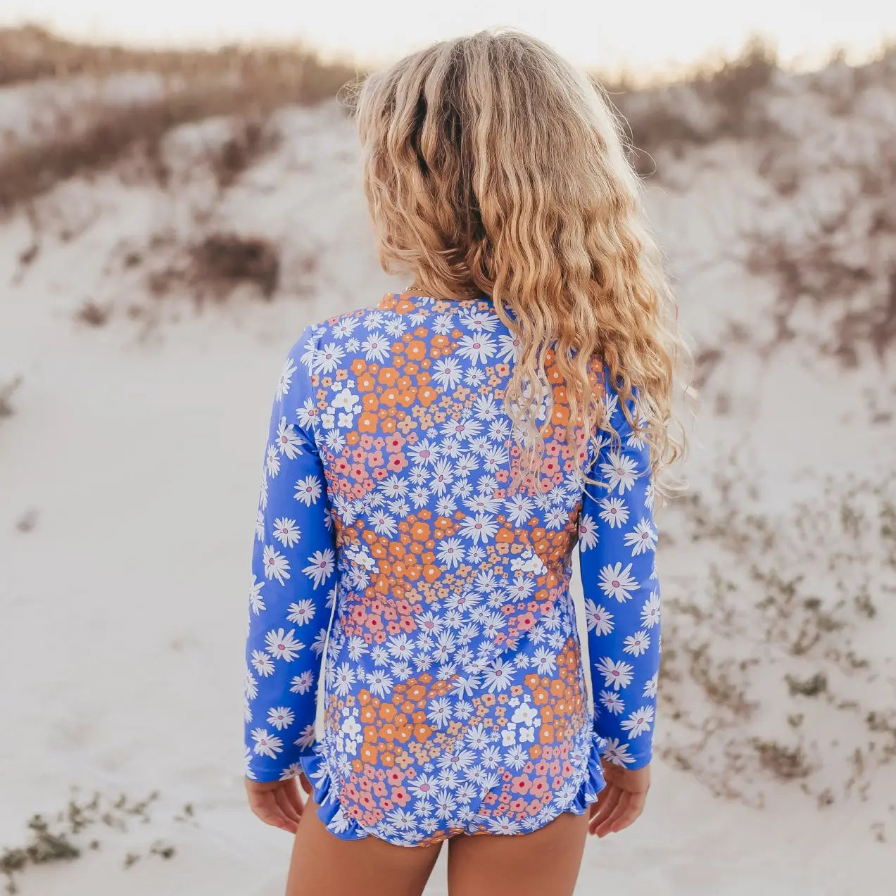 Periwinkle Daisy Zip Rash Guard Swim