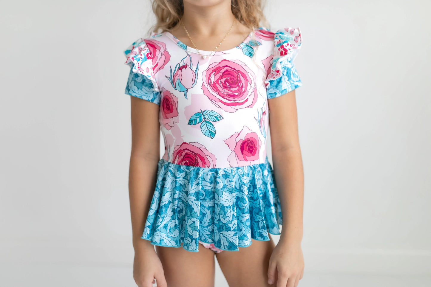 Teal & Pink Rose Leotard